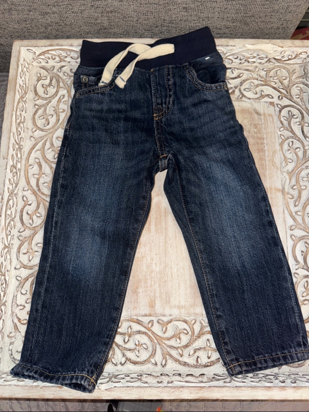 babyGAP Navy Pull-On Jeans with Cream Drawstring